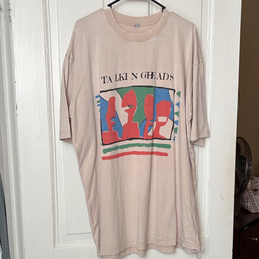 Heavyweight Talking Heads beige long t-shirt